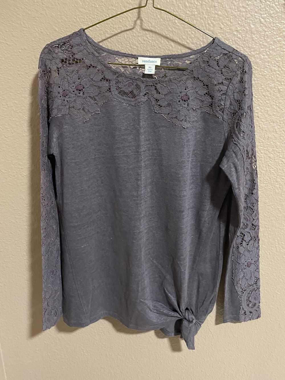 Sundance Gray Lace-Trim Long Sleeve Top NEW - Picture 1 of 5